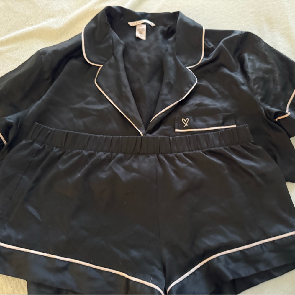 Victoria's Secret Classic Black Satin Pajama Set